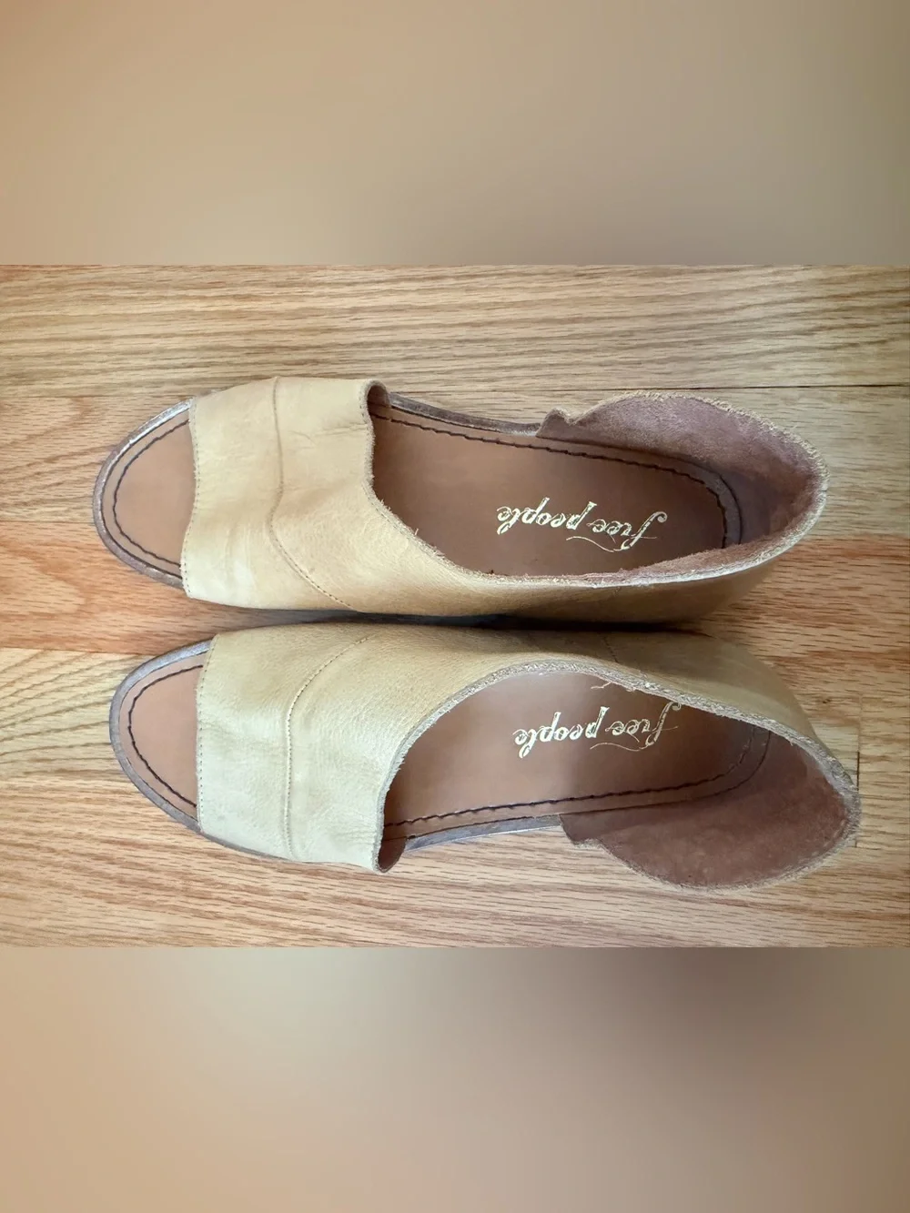 Free People Leather D’Orsay Peep Toe Flats Tan Made in Spain EU 38